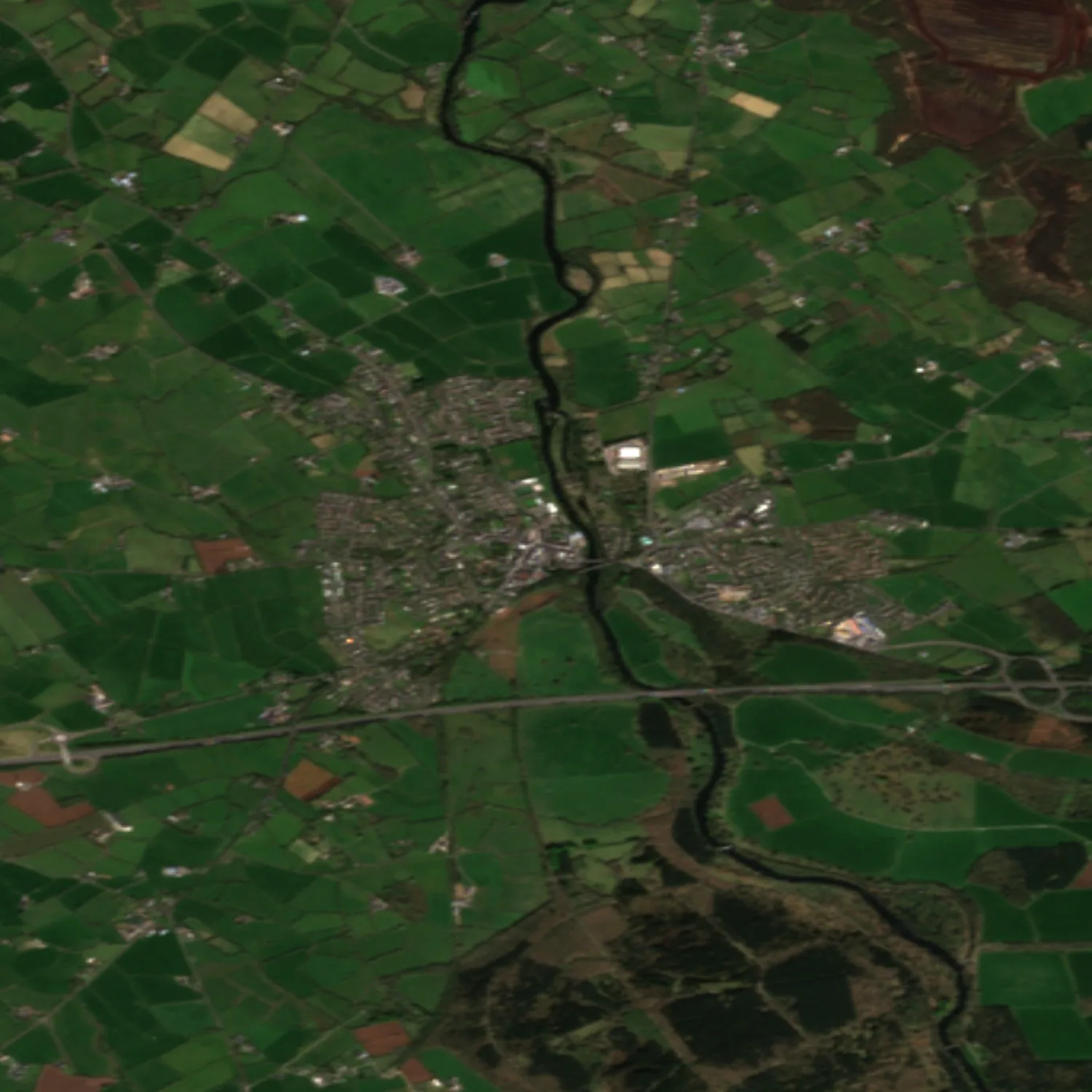 Satellite image of farmland and the town of Randalstown in the Lough Neagh catchment