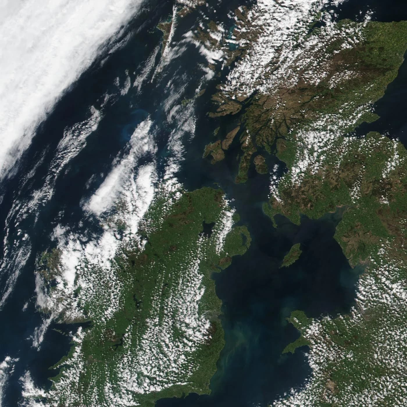 Real weather satellite image showing cloud systems over Ireland and the UK