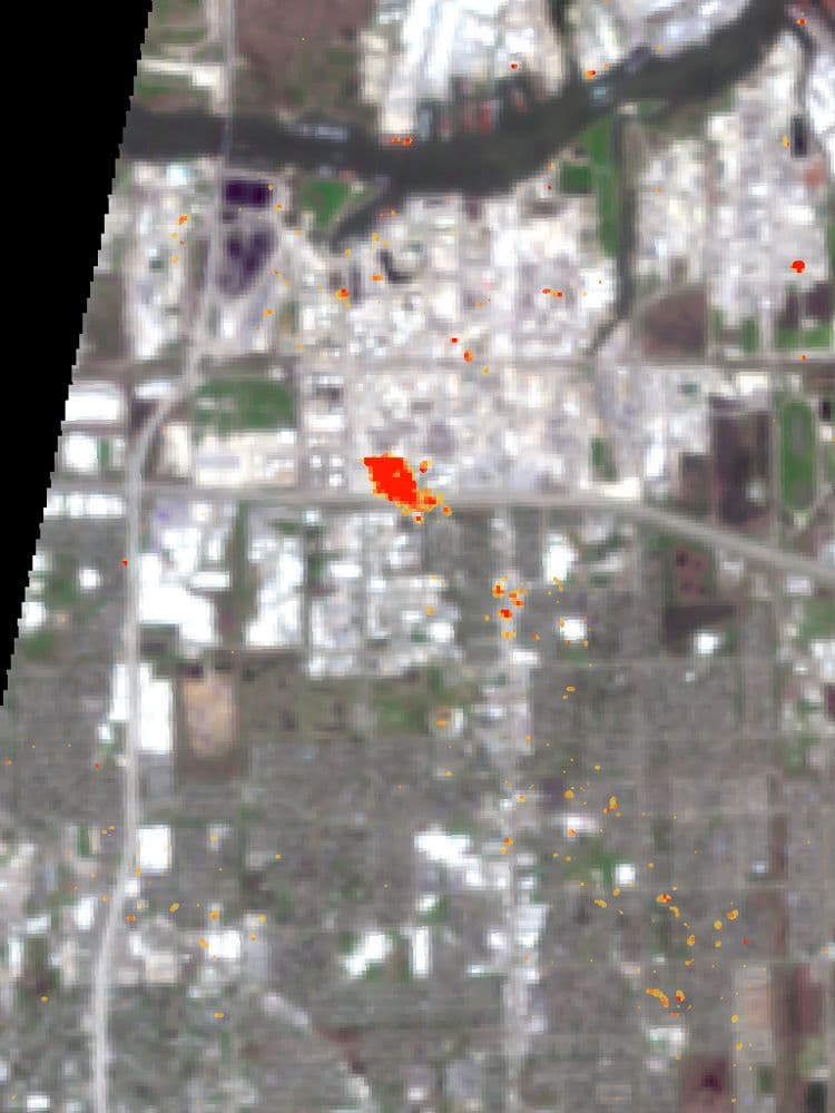Houston Ship Channel, Texas on 1 March 2025, with the measured gas shown in orange