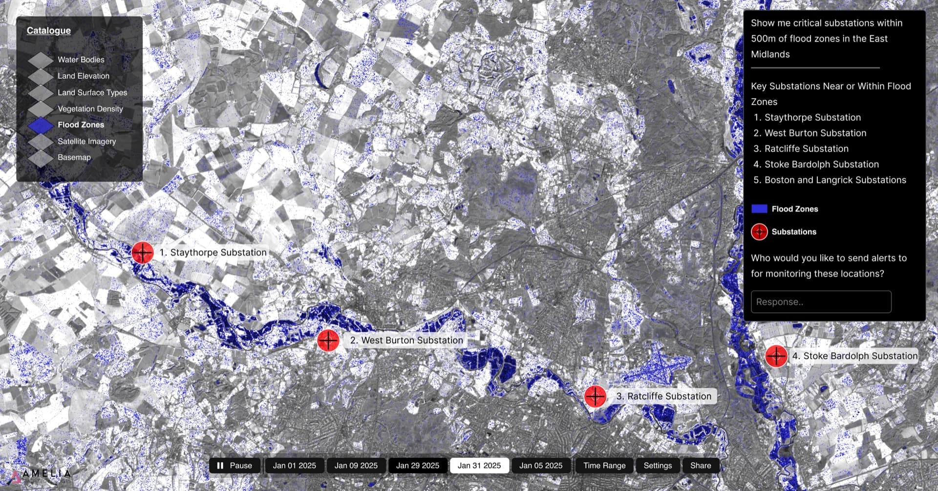 Flood zone mapping across the East Midlands — critical infrastructure risk analysis