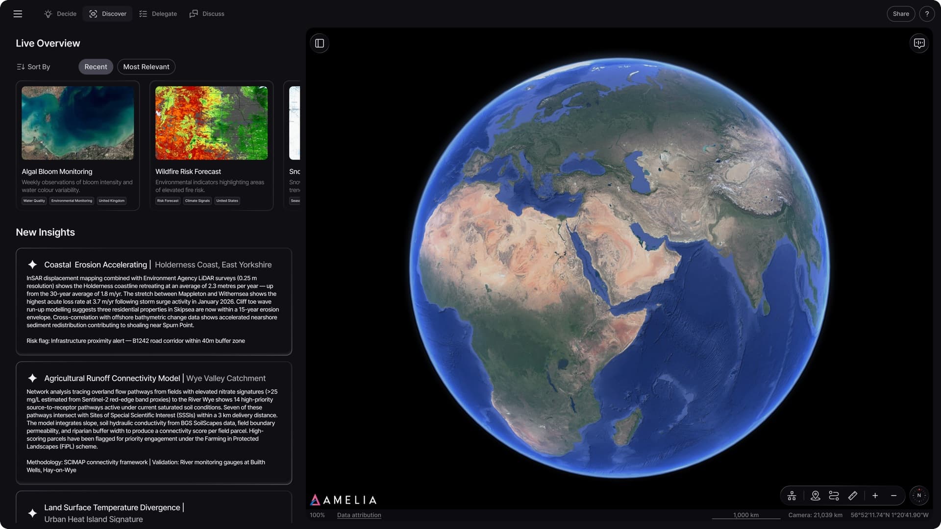 Amelia platform Discover mode — autonomous insights with live overview