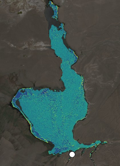Satellite image of Crowley Lake on May 10, 2026, chlorophyll signal