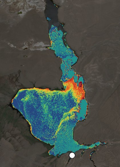 Satellite image of Crowley Lake on May 15, 2026, chlorophyll signal