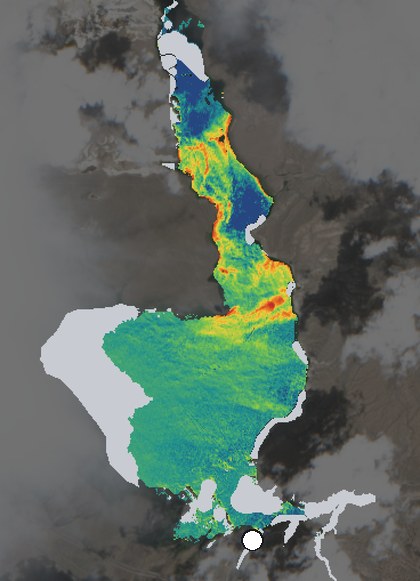 Satellite image of Crowley Lake on May 22, 2026, chlorophyll signal