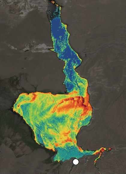Satellite image of Crowley Lake on June 4, 2026, chlorophyll signal