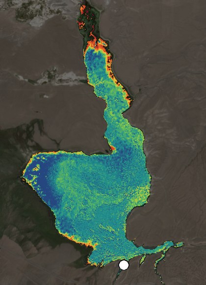 Satellite image of Crowley Lake on July 29, 2026, chlorophyll signal