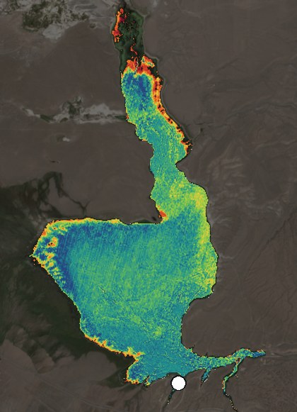 Satellite image of Crowley Lake on August 3, 2026, chlorophyll signal
