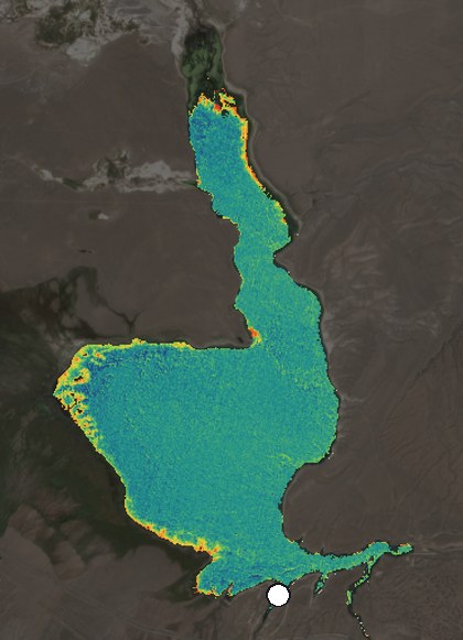 Satellite image of Crowley Lake on August 23, 2026, chlorophyll signal