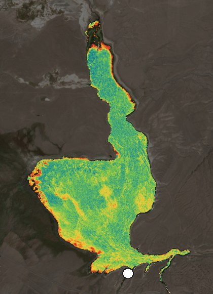 Satellite image of Crowley Lake on September 7, 2026, chlorophyll signal
