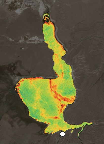 Satellite image of Crowley Lake on September 17, 2026, chlorophyll signal