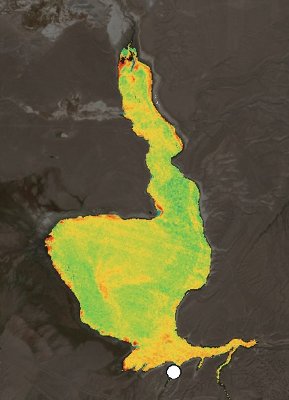 Satellite image of Crowley Lake on September 27, 2026, chlorophyll signal