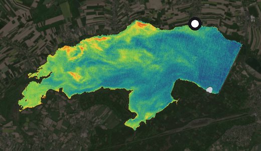 Satellite image of the Goczałkowice reservoir on 1 May 2024, chlorophyll signal