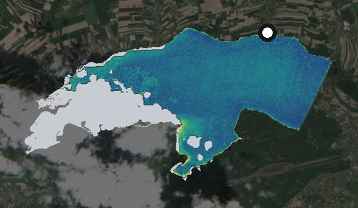 Satellite image of the Goczałkowice reservoir on 16 May 2024, chlorophyll signal