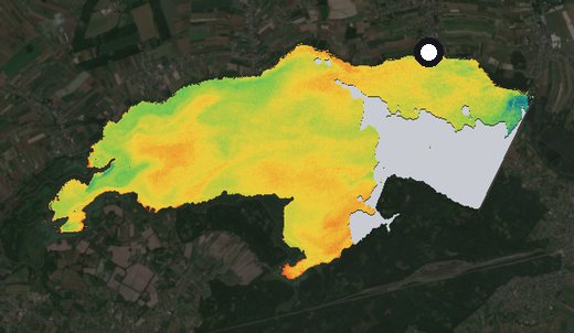 Satellite image of the Goczałkowice reservoir on 25 June 2024, chlorophyll signal
