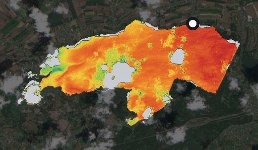 Satellite image of the Goczałkowice reservoir on 5 July 2024, chlorophyll signal