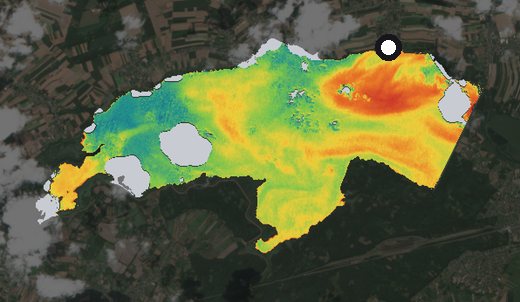 Satellite image of the Goczałkowice reservoir on 30 July 2024, chlorophyll signal