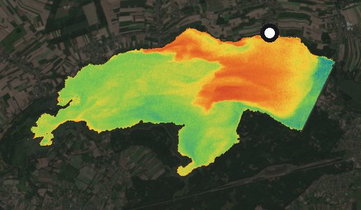 Satellite image of the Goczałkowice reservoir on 14 August 2024, chlorophyll signal