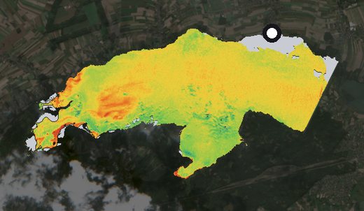 Satellite image of the Goczałkowice reservoir on 8 September 2024, chlorophyll signal