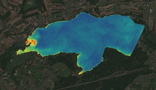 Satellite image of the Goczałkowice reservoir on 30 July 2026, chlorophyll signal