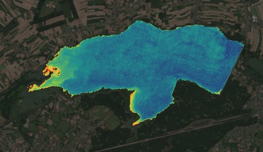 Satellite image of the Goczałkowice reservoir on 14 August 2026, chlorophyll signal