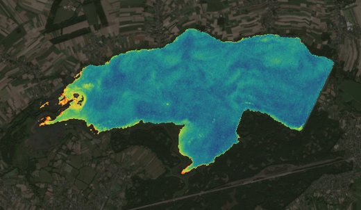 Satellite image of the Goczałkowice reservoir on 8 September 2026, chlorophyll signal
