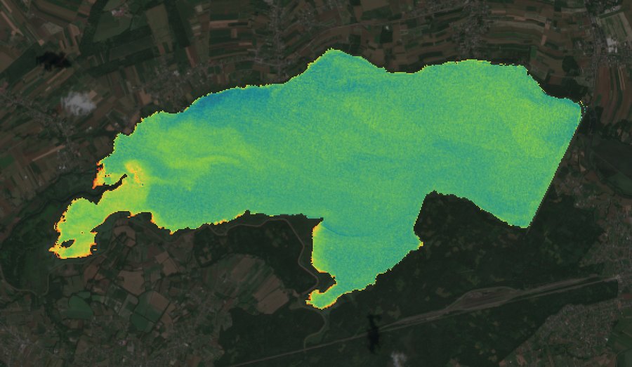 Satellite image of the Goczałkowice reservoir on 11 July 2023, chlorophyll signal